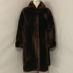 Mahogany Brown Vintage Mouton Lamb Coat Authentic Fur Glamorous Long See Measure
